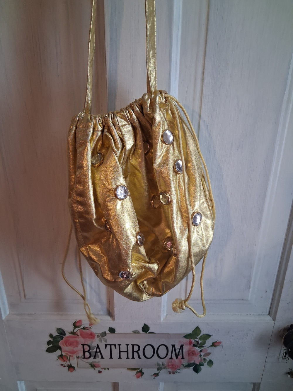 Gold Gem-Embellished Drawstring Mini Bag - Picture 4 of 5